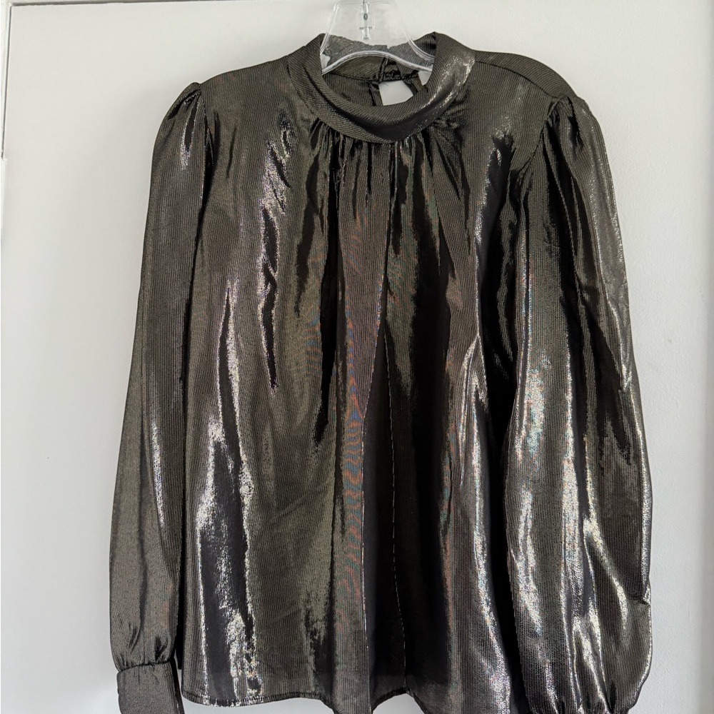 A.L.C Lydia long sleeve Metallic Black Women's Top